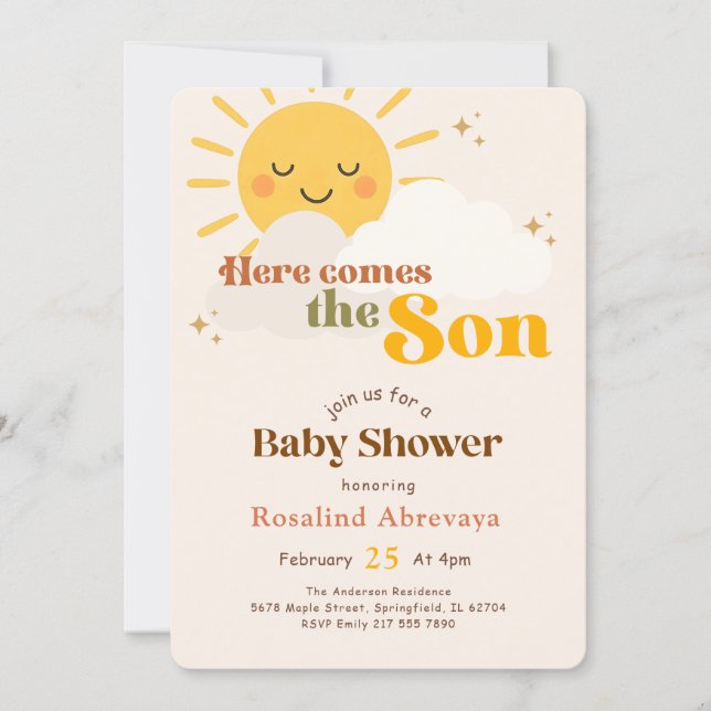 Cute Here Comes the Son Baby Shower Invitation (Front)