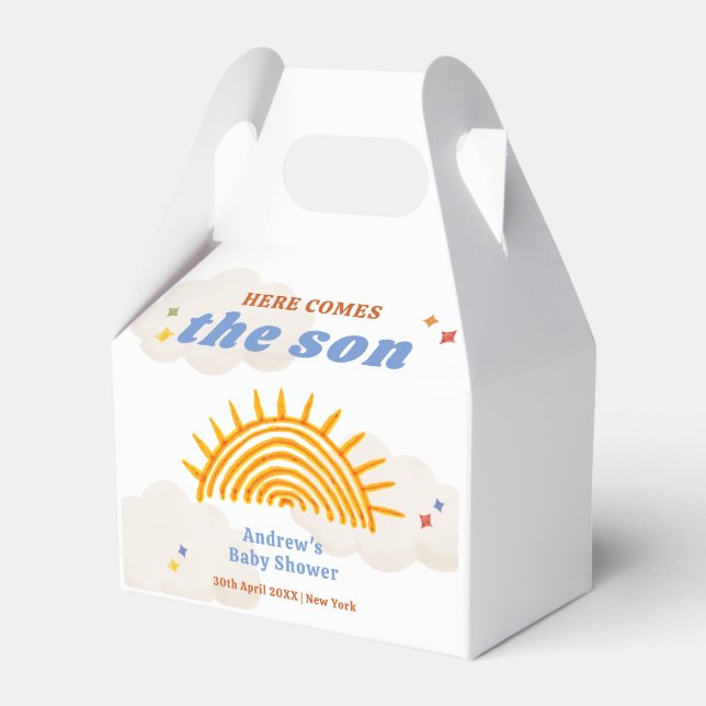 Cute Here Comes The Son Sunshine Baby Shower  Favour Box (Front Side)