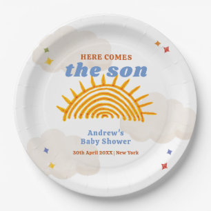 Cute Here Comes The Son Sunshine Baby Shower  Paper Plate