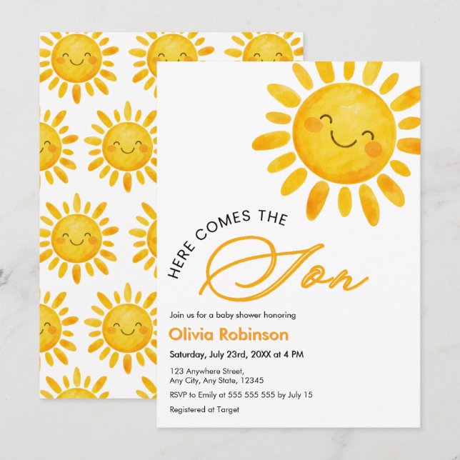 Cute Here comes the Sun Baby Shower  Invitation (Front/Back)