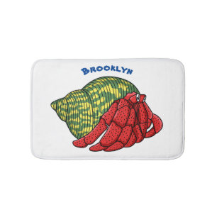 Cute hermit crab cartoon illustration bath mat