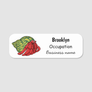 Cute hermit crab cartoon illustration name tag
