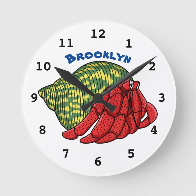 Cute hermit crab cartoon illustration round clock (Front)