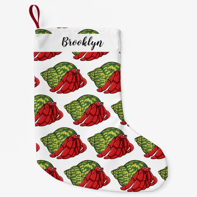 Cute hermit crab cartoon illustration small christmas stocking (Front)
