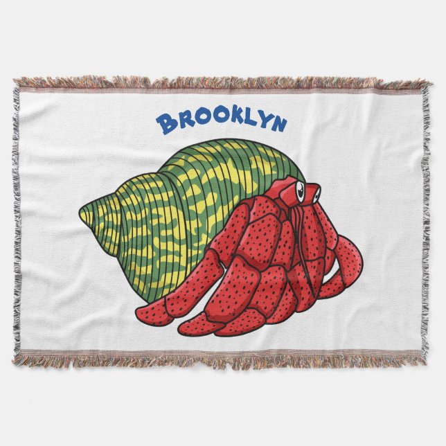 Cute hermit crab cartoon illustration throw blanket (Front)