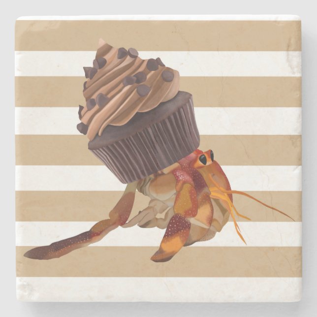 Cute Hermit Crab With Chocolate Cupcake Shell Stone Coaster (Front)