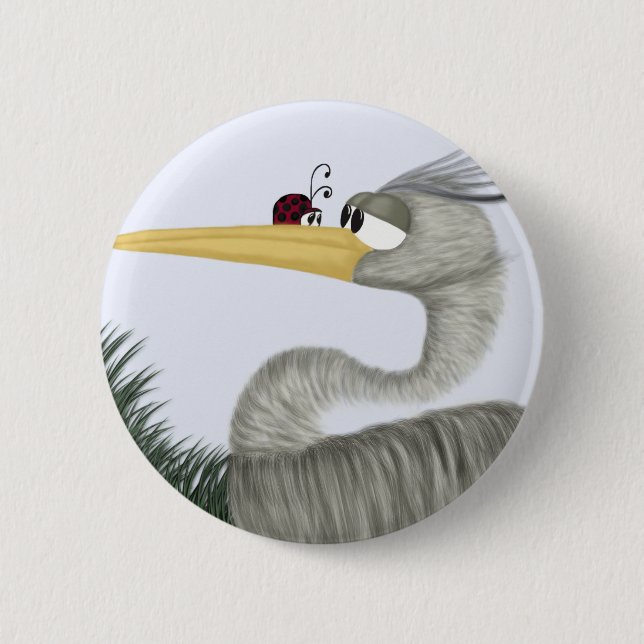 Cute Heron and Ladybug 6 Cm Round Badge (Front)