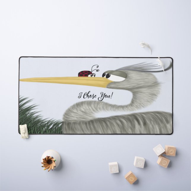 Cute Heron and Ladybug Desk Mat (Kids Table)