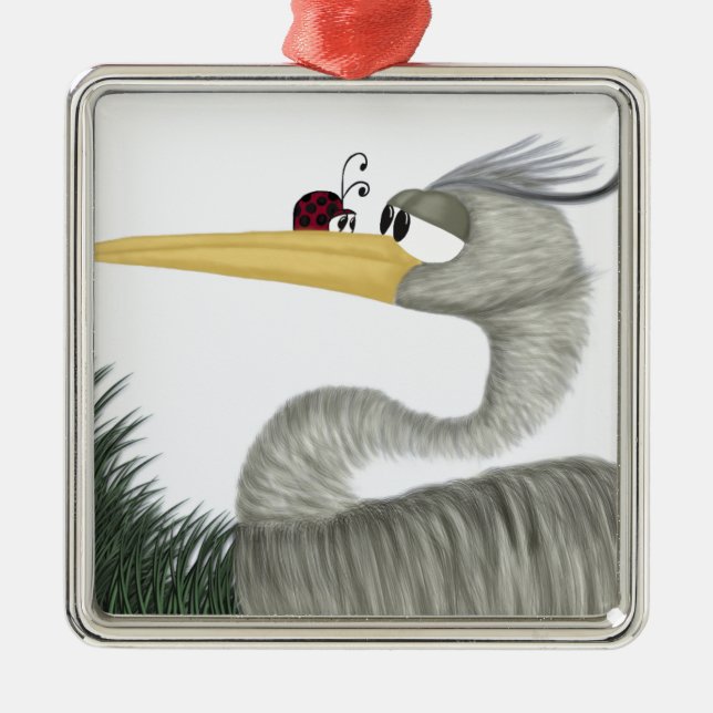 Cute Heron and Ladybug Metal Tree Decoration (Front)