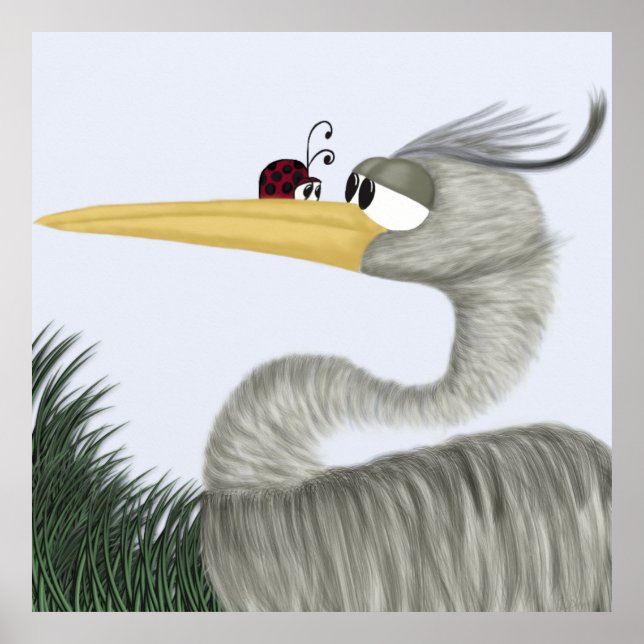 Cute Heron and Ladybug Poster (Front)