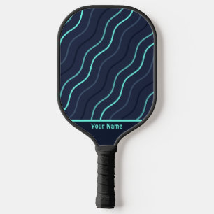 Cute Herringbone Navy Blue Stripe Cool Pickleball Paddle