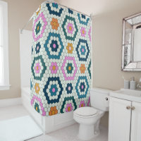 Cute Hexagon Shapes Tile Pattern Retro Teal Pink  