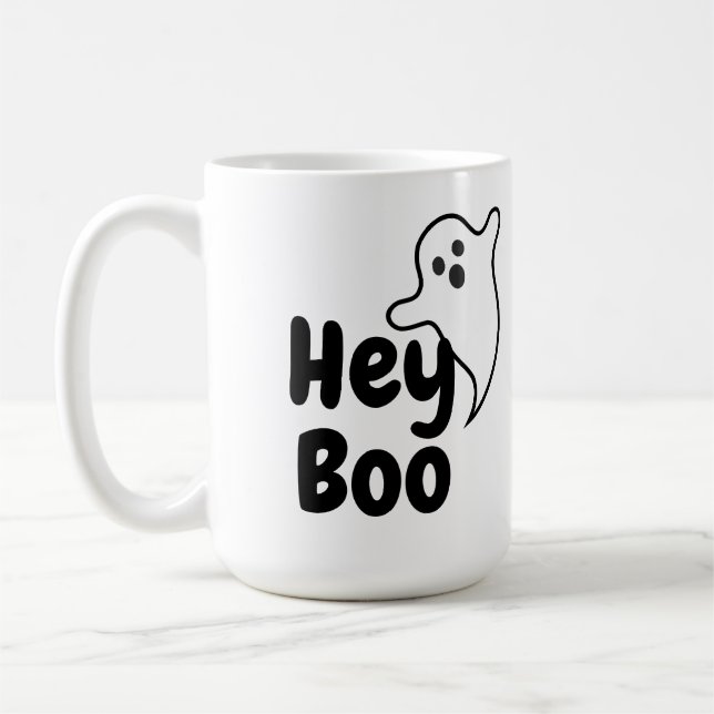 Cute Hey Boo Funny Ghost Halloween Coffee Mug (Left)