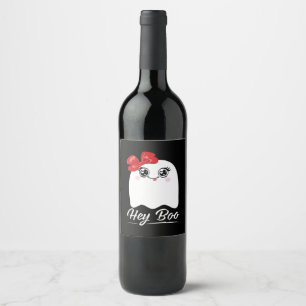 Cute Hey Boo Halloween Design Wine Label