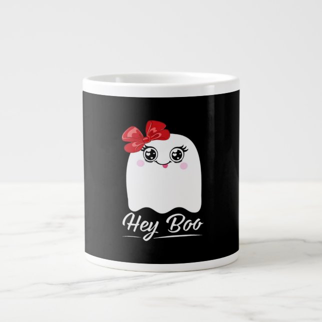 Cute Hey Boo Halloween Large Coffee Mug (Front)