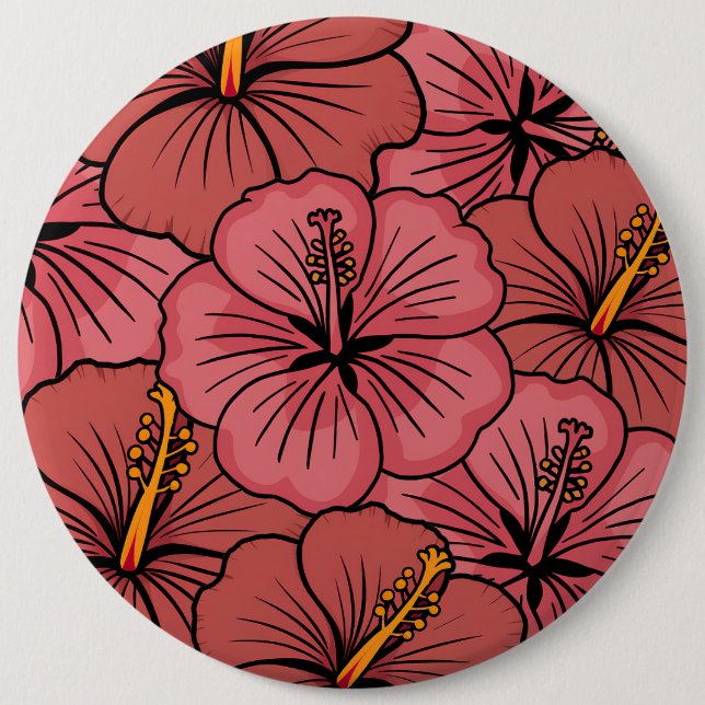 Cute hibiscus pattern 6 cm round badge (Front)