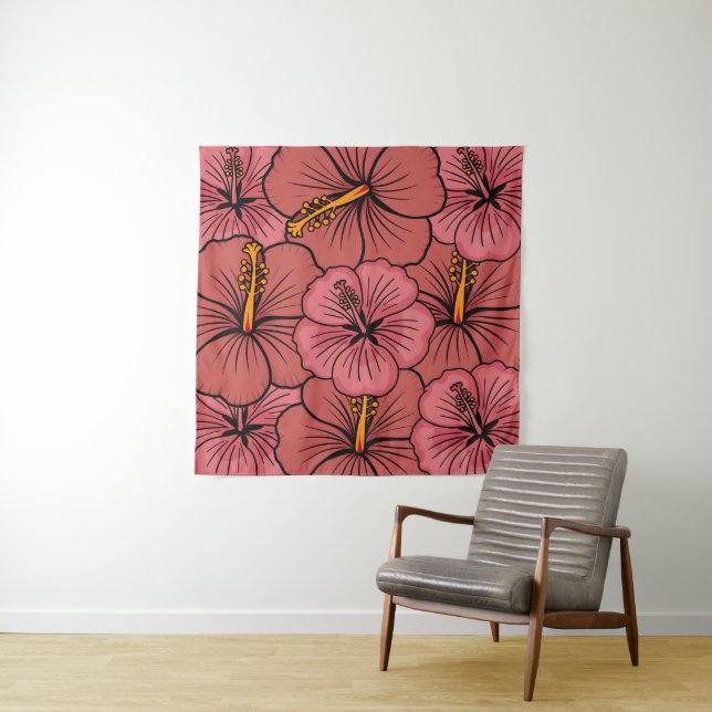 Cute hibiscus pattern tapestry (In Situ)