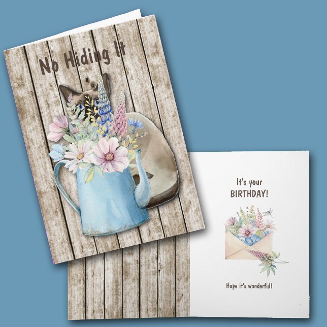 Cute Hiding Cat and Floral Pot Birthday Card (Creator Uploaded)