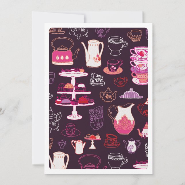 Cute high tea coffee cupcake pattern invitation (Front)