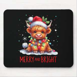 Cute Highland Baby Cow Christmas Lights Merry & Mouse Pad