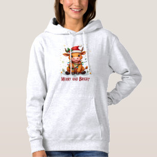 Cute Highland Baby Cow Christmas Lights Merry & Br Hoodie