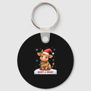 Cute Highland Baby Cow Christmas Lights Merry & Br Key Ring
