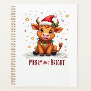 Cute Highland Baby Cow Christmas Lights Merry & Br Planner