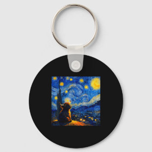 Cute Highland Baby Cow Graphic Van Gogh Style Star Key Ring