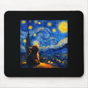 Cute Highland Baby Cow Graphic Van Gogh Style Star Mouse Pad