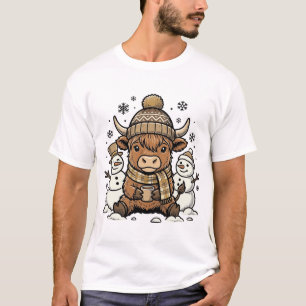 Cute Highland Calf Snowman Winter Shirt Design_1