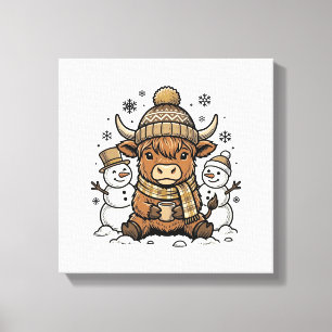 Cute Highland Calf Snowman Winter Shirt Design_1 Canvas Print