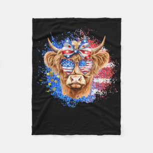 Cute Highland Cow 4th Of July Usa Flag Patriotic C Fleece Blanket
