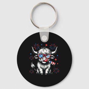Cute Highland Cow 4th Of July Usa Flag Patriotic C Key Ring