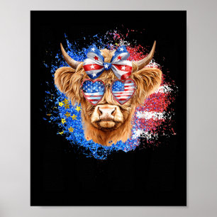 Cute Highland Cow 4th Of July Usa Flag Patriotic C Poster