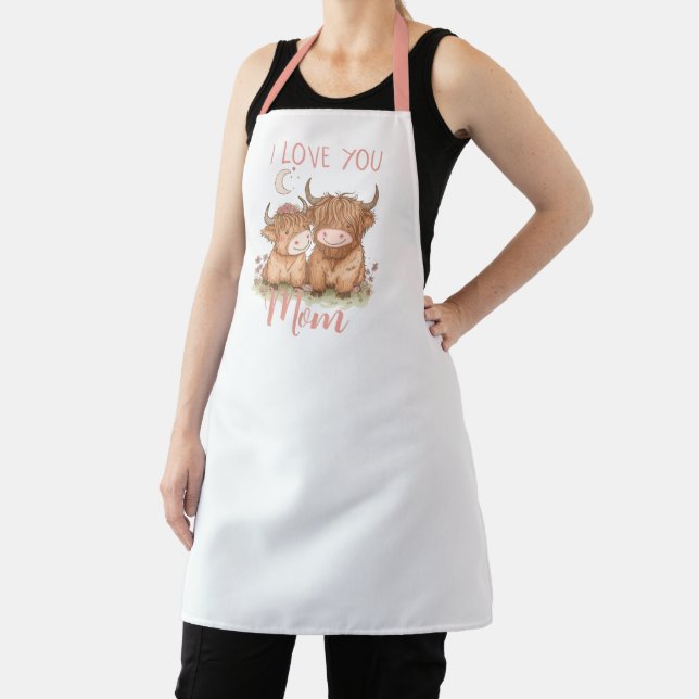 Cute Highland Cow and Mum I Love You Mother's Day Apron (Insitu)