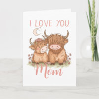 Cute Highland Cow and Mum I Love You Mother's Day 