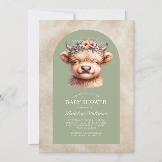 Cute Highland Cow Arch Baby Shower Invitation (Front)