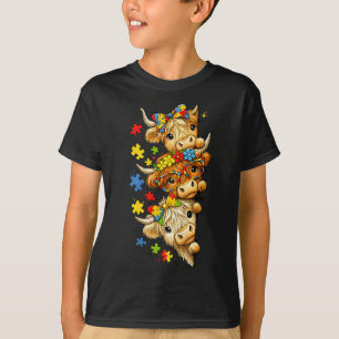 Cute Highland Cow Autism Awareness Puzzle Piece T-Shirt