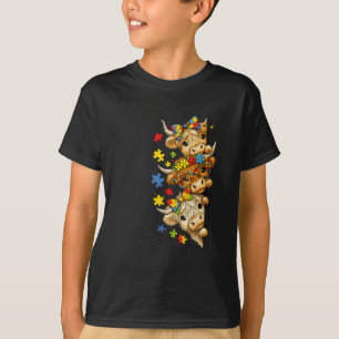 Cute Highland Cow Autism Awareness Puzzle Piece T-Shirt