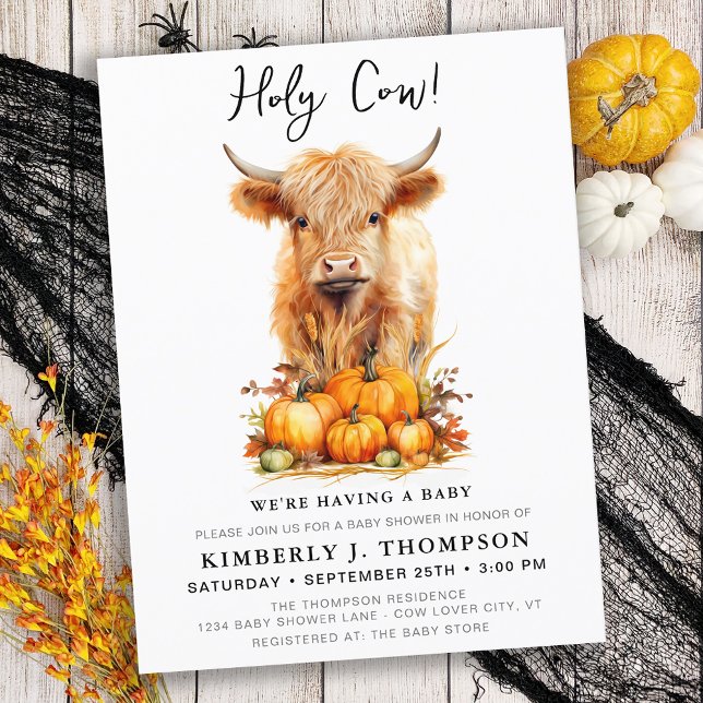 Cute Highland Cow Autumn Pumpkins Baby Shower Invitation Postcard (Creator Uploaded)