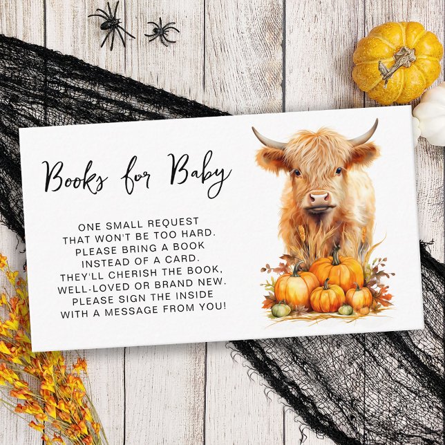 Cute Highland Cow Autumn Pumpkins Books For Baby Enclosure Card (Creator Uploaded)