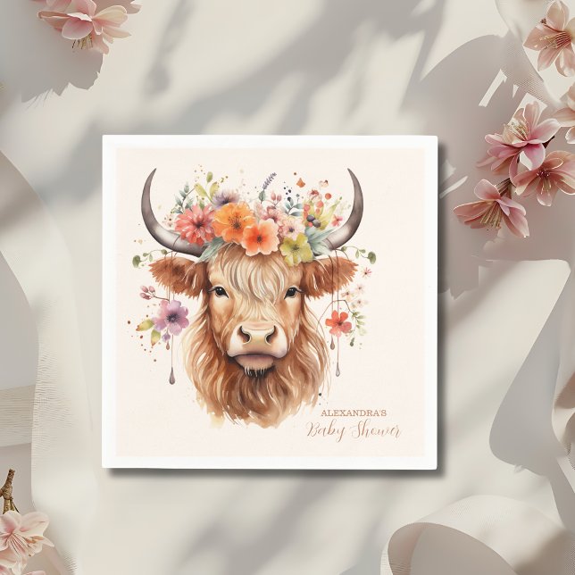 Cute Highland Cow Baby Shower Napkin (Creator Uploaded)