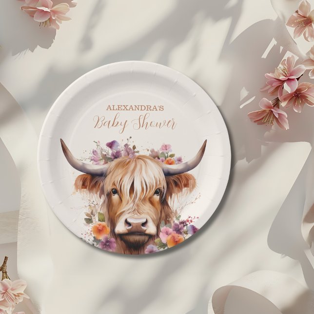 Cute Highland Cow Baby Shower Paper Plate (Creator Uploaded)