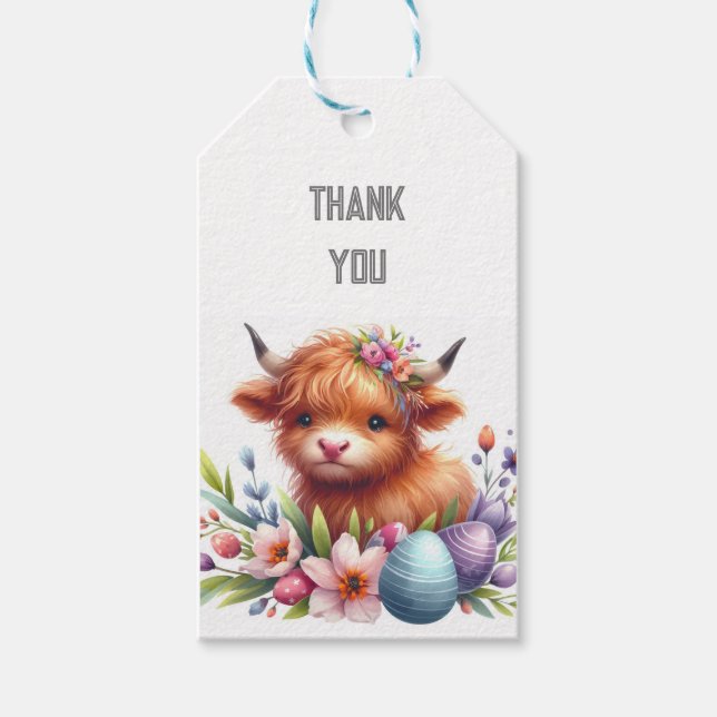 Cute highland cow birthday gift tags (Front)