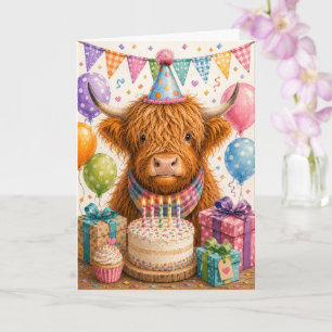 Cute Highland Cow Birthday Party Card