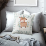 Cute Highland Cow Boho Floral Custom Cushion<br><div class="desc">With a light green botanical background and boho watercolor cow these unique custom pillows are so sweet!</div>