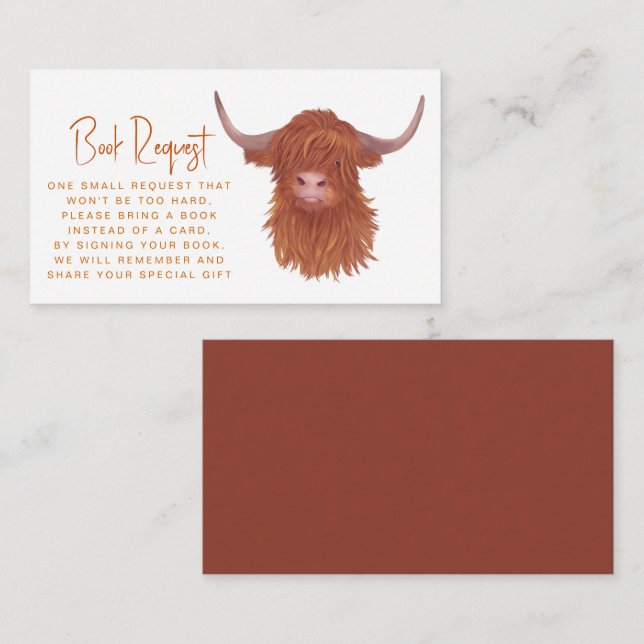 Cute Highland Cow Book Request Baby Shower Enclosure Card (Front/Back)