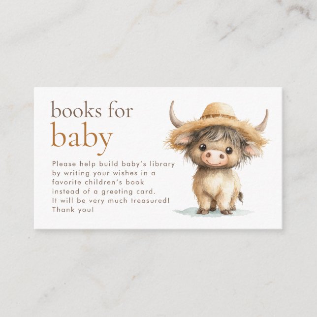 Cute Highland Cow Books for Baby Shower  Enclosure Card (Front)