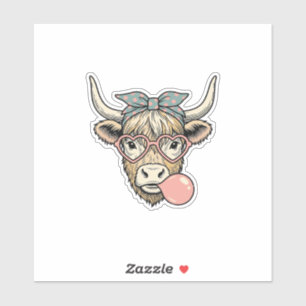 Cute Highland Cow Bubble Gum Vintage Vector Design
