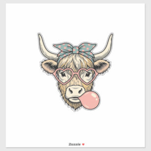 Cute Highland Cow Bubble Gum Vintage Vector Design